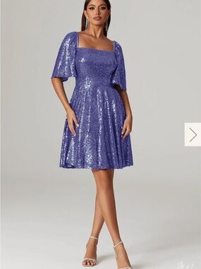 Lavender Sequin Square-Neck Fit & Flare Dress